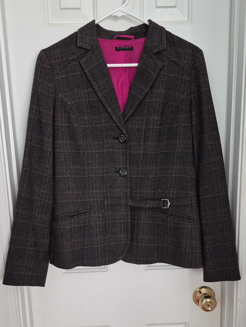 Sisley Gray Plaid Blazer + Pants with Pink Lining - EU 44